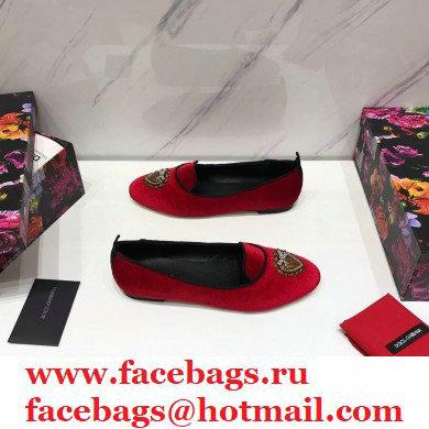 Dolce  &  Gabbana Velvet Devotion Loafers Slippers Red 2021